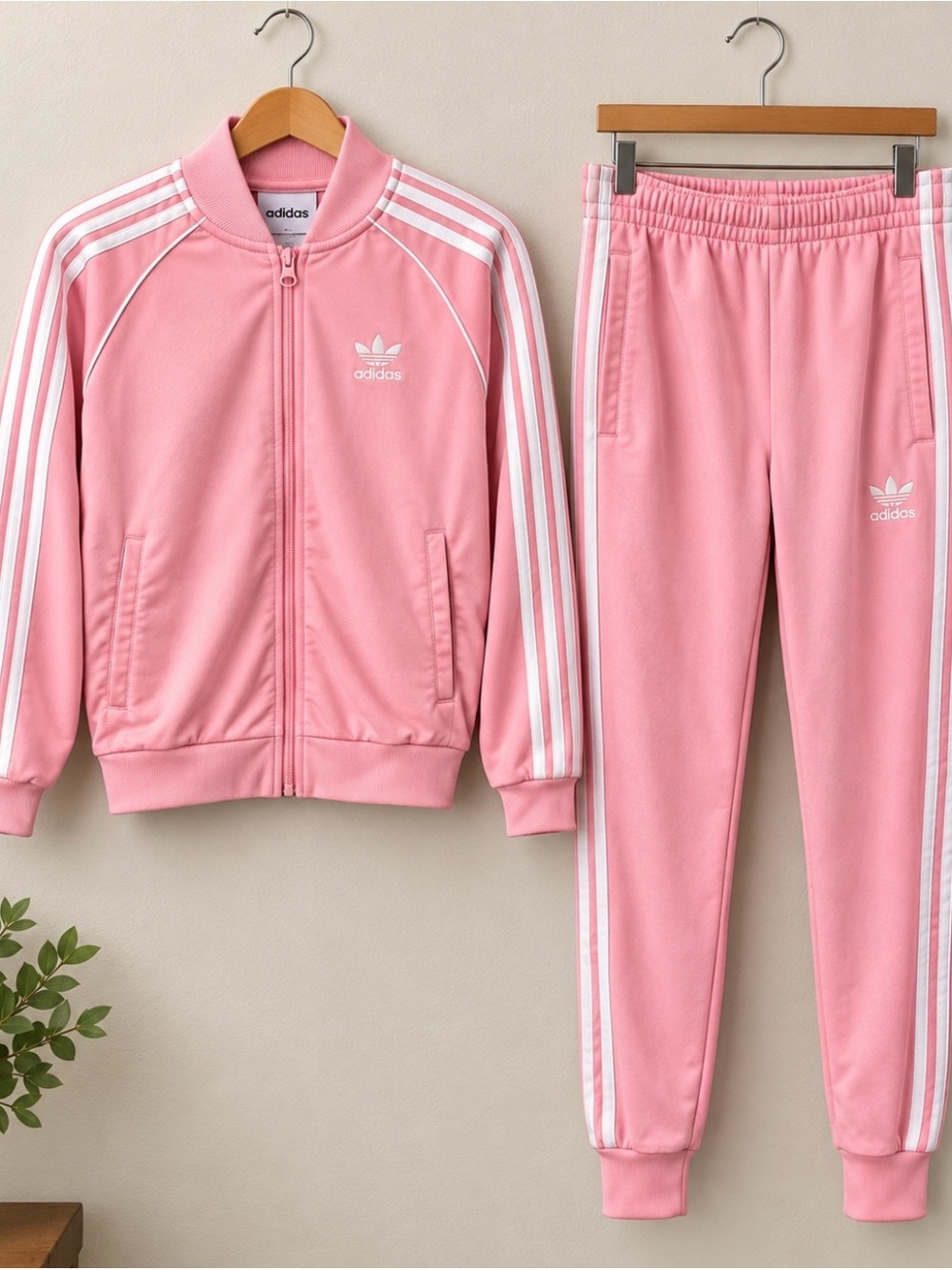 adidas Pink Kids Track Jacket and Joggers Set with White Stripes